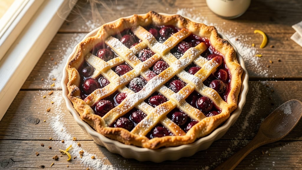 Lucky Leaf Cherry Pie Recipe: Golden Lattice Crust Over Bursting Fruit