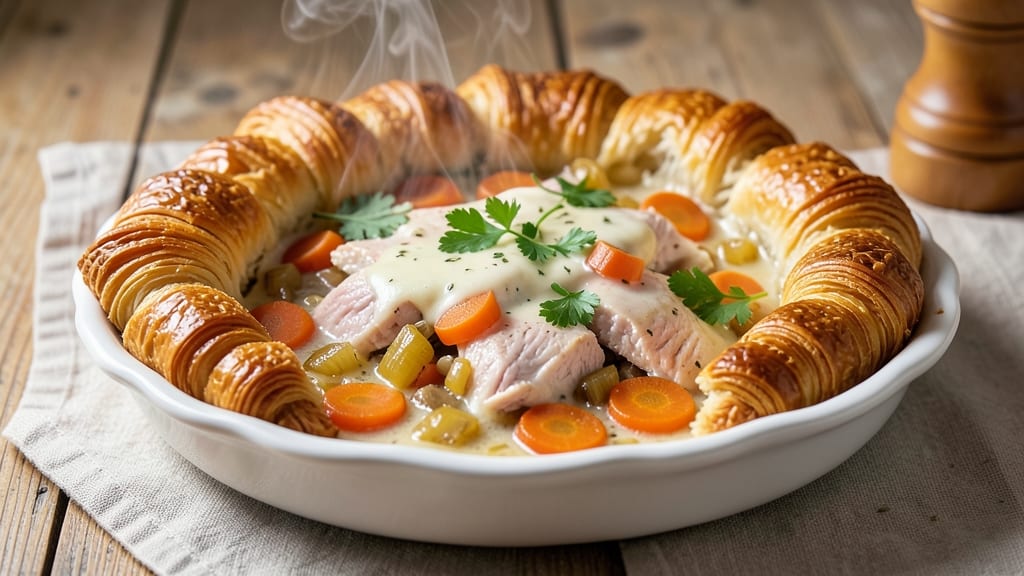 Chicken Pot Pie With Croissant Crust Recipe: Golden Flake Crust Hugs Savory Filling