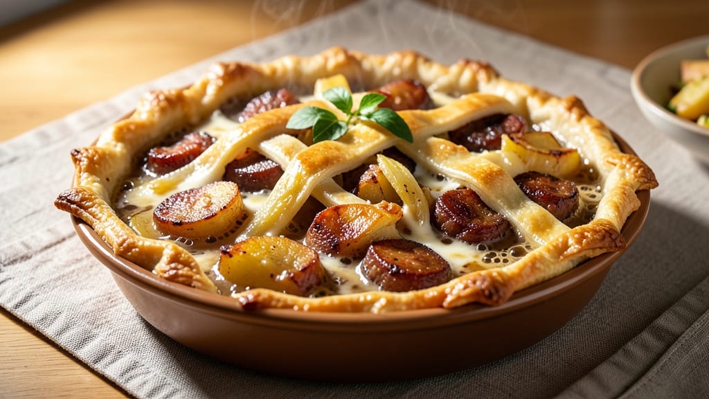 Sausage, Gravy, and Pot Pie Recipe: Flaky Crust Hugs Savory Meat and Potato Harmony