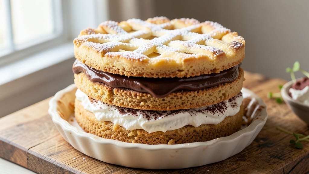 4 Layer Delight Pie Recipe: Vanilla Cream, Chocolate Swirl, Berry Compote, and Caramel Topping Harmony