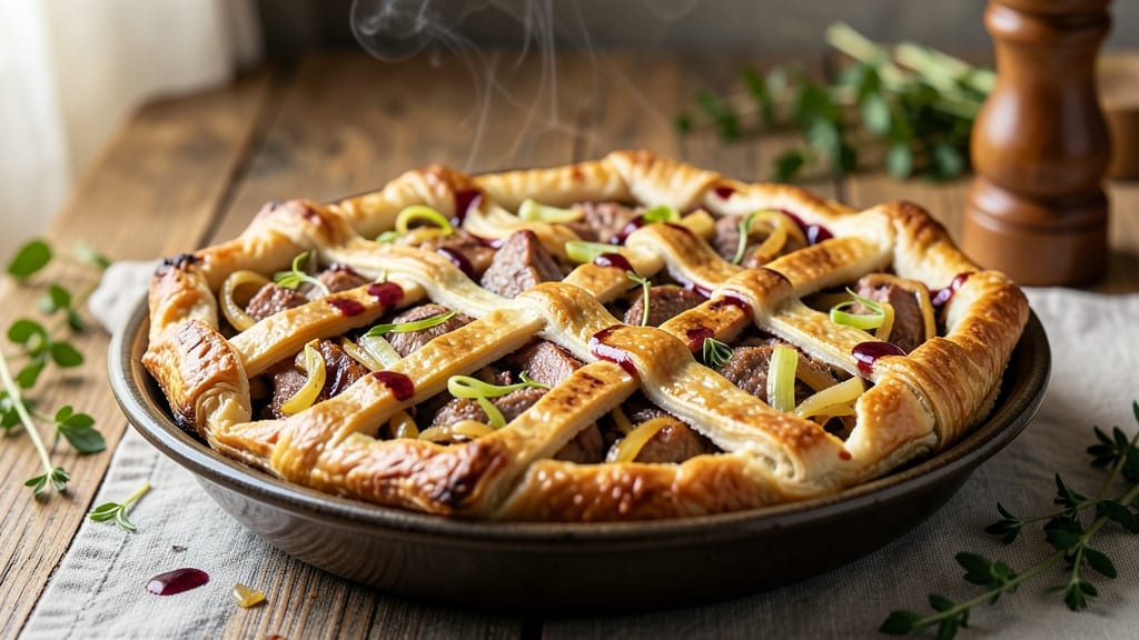 Pork And Leek Pie Recipe: Flaky Pastry Crust With Savory Onion Gravy