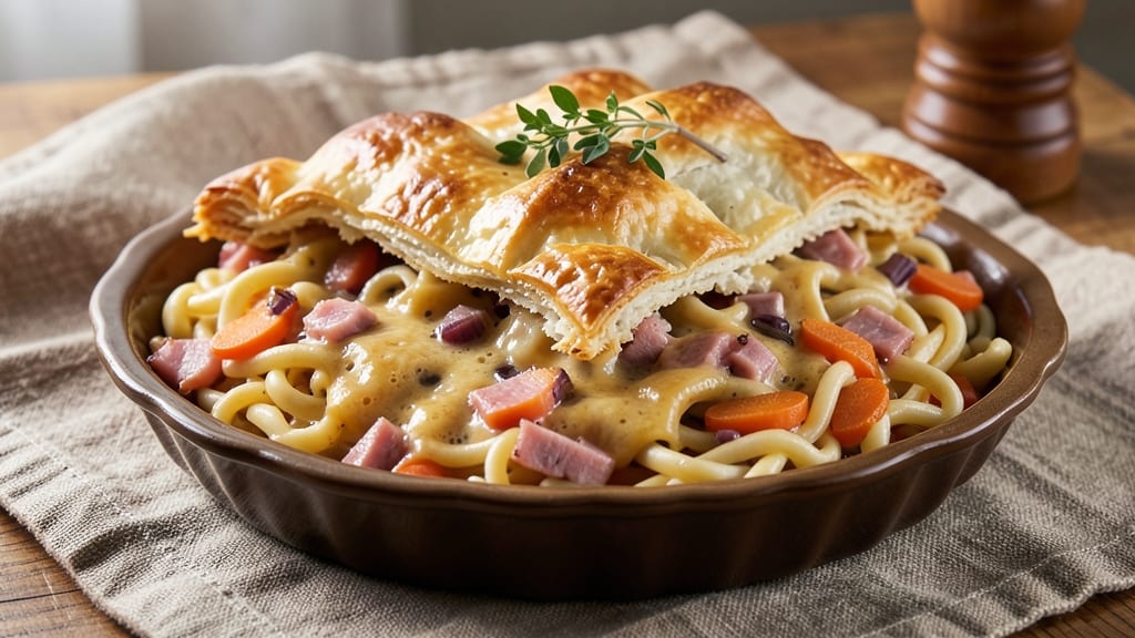 Homemade Ham Pot Pie Noodles Recipe: Savory Gravy-Braised Noodles in Flaky Crust