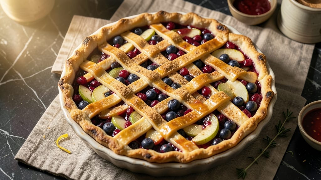Apple Blueberry Cranberry Pie Recipe: Spiced Fruit Trio with Crispy Lattice Top