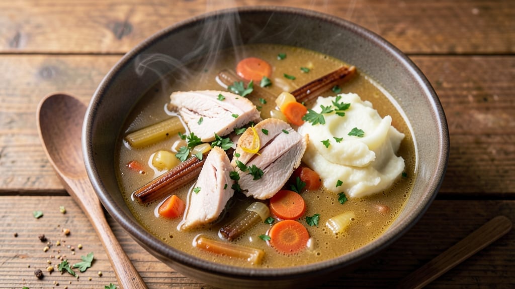 Pub Style Chicken Pot Pie Soup Recipe: Flaky Pastry Layers Over Rich, Herbed Broth